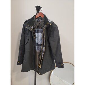 Barbour Black Waxed Cotton Jacket with Plaid Lining